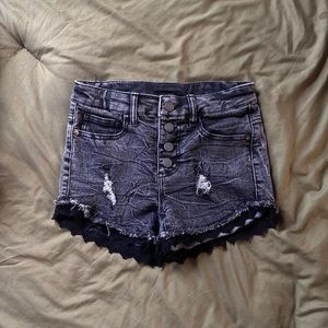 Black buttoned jean shorts